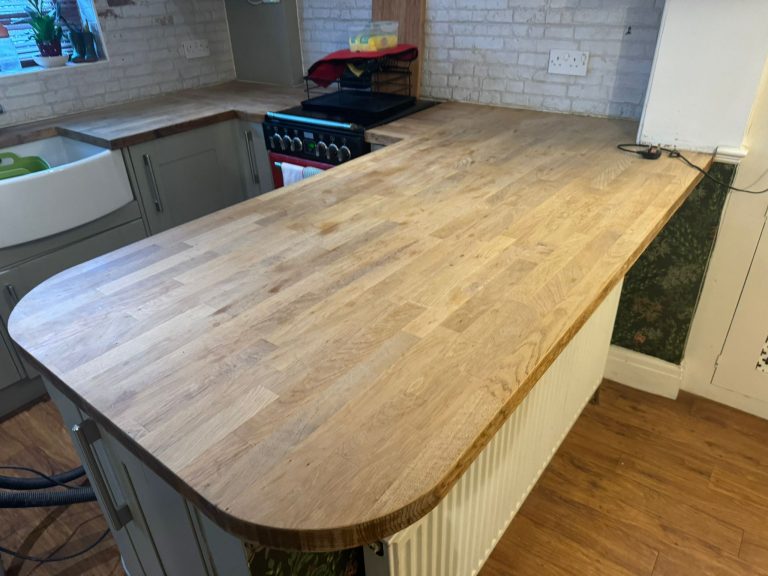 Solid oak worktop — before repair
